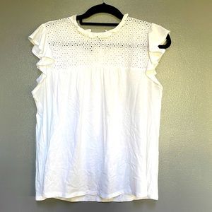 Loft white flutter sleeve tie back flowy top